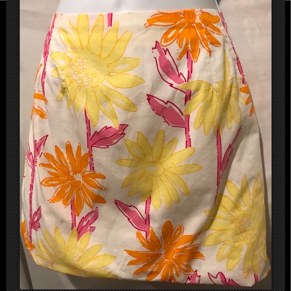LILLY PULITZER Skirt Floral A Line Mini Yellow Orange - Picture 3 of 7
